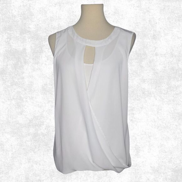 41 Hawthorn White Draped Blouse w/ Keyhole Front & Back Tie – Size M - Picture 3 of 5